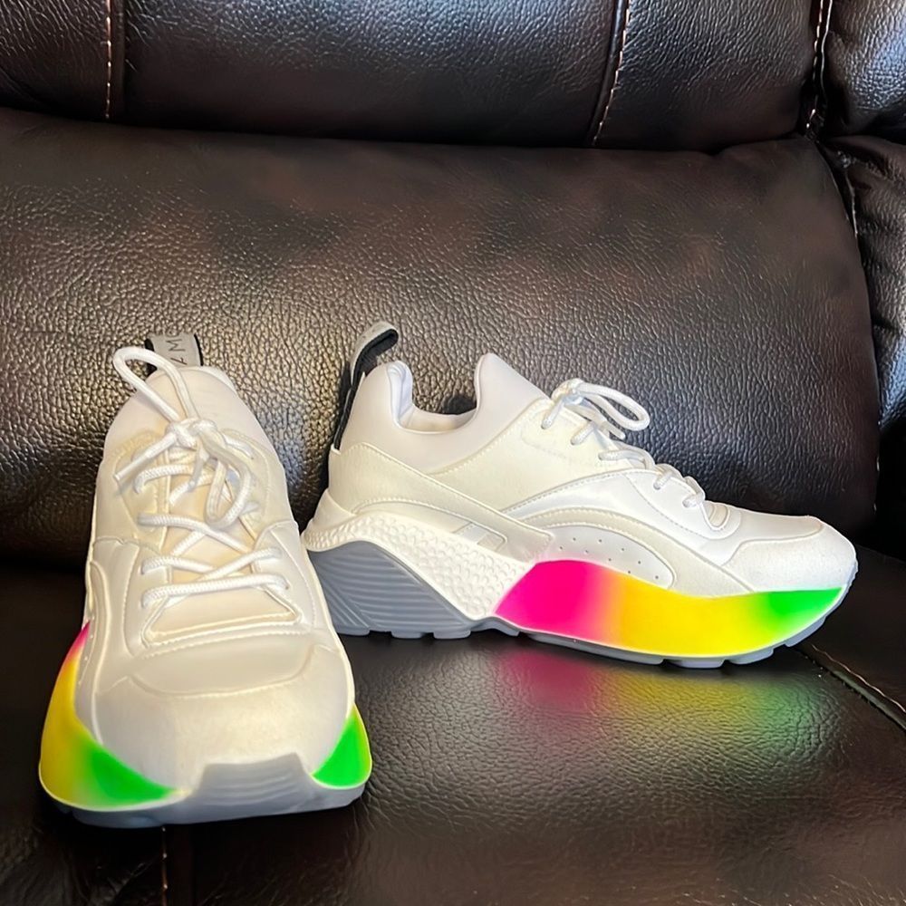 SALE!!! STELLA MCCARTNEY womens logo Rainbow chunky Sole Sneakers NWOB - Picture 6 of 12